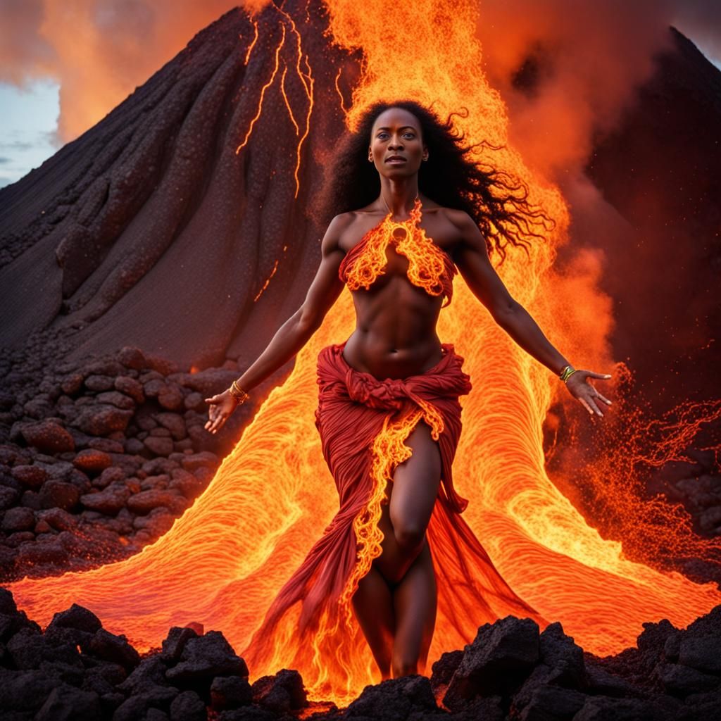 Goddess Pele Emerges from Volcano of Fire