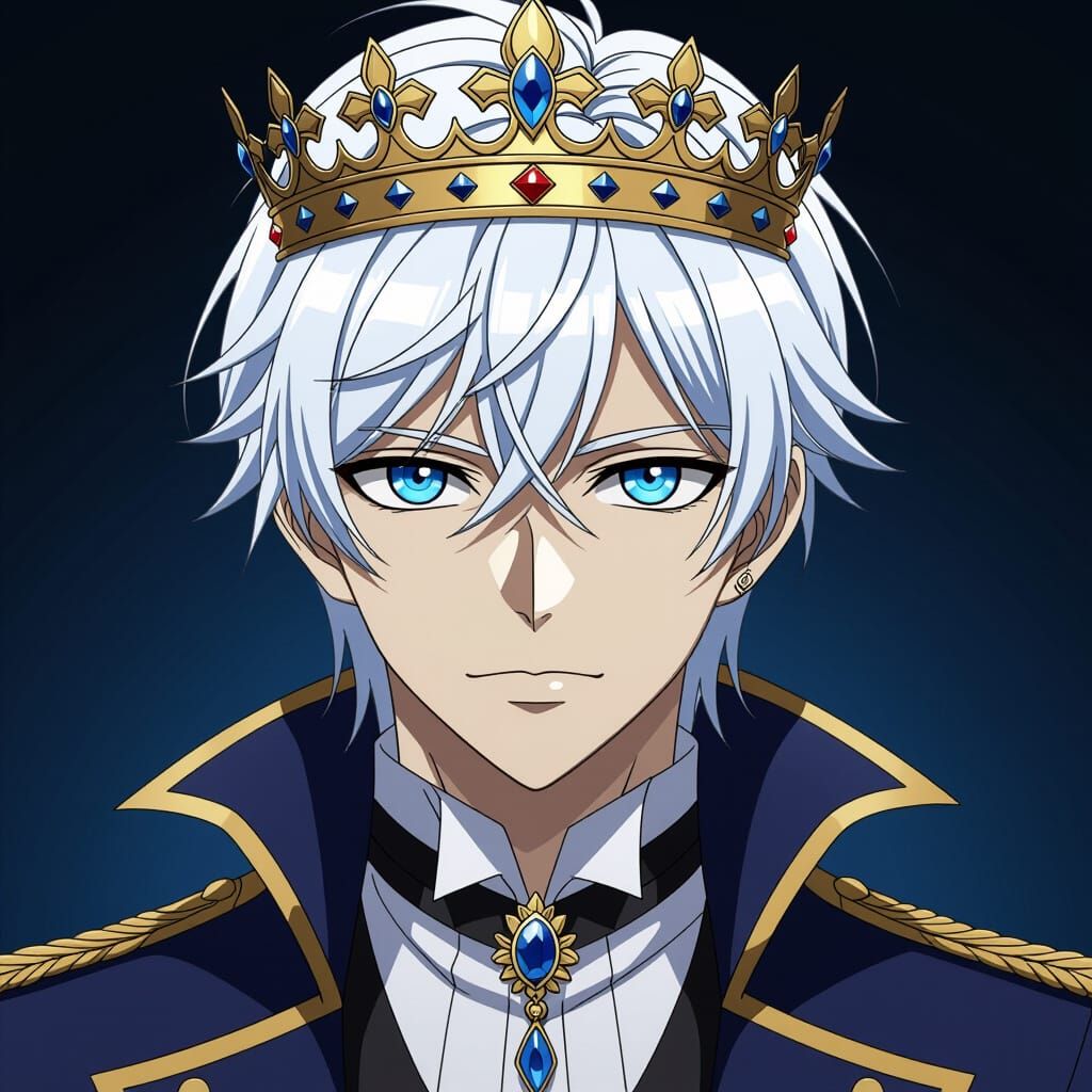 Handsome Anime Mafia Prince with White Hair and Blue Eyes