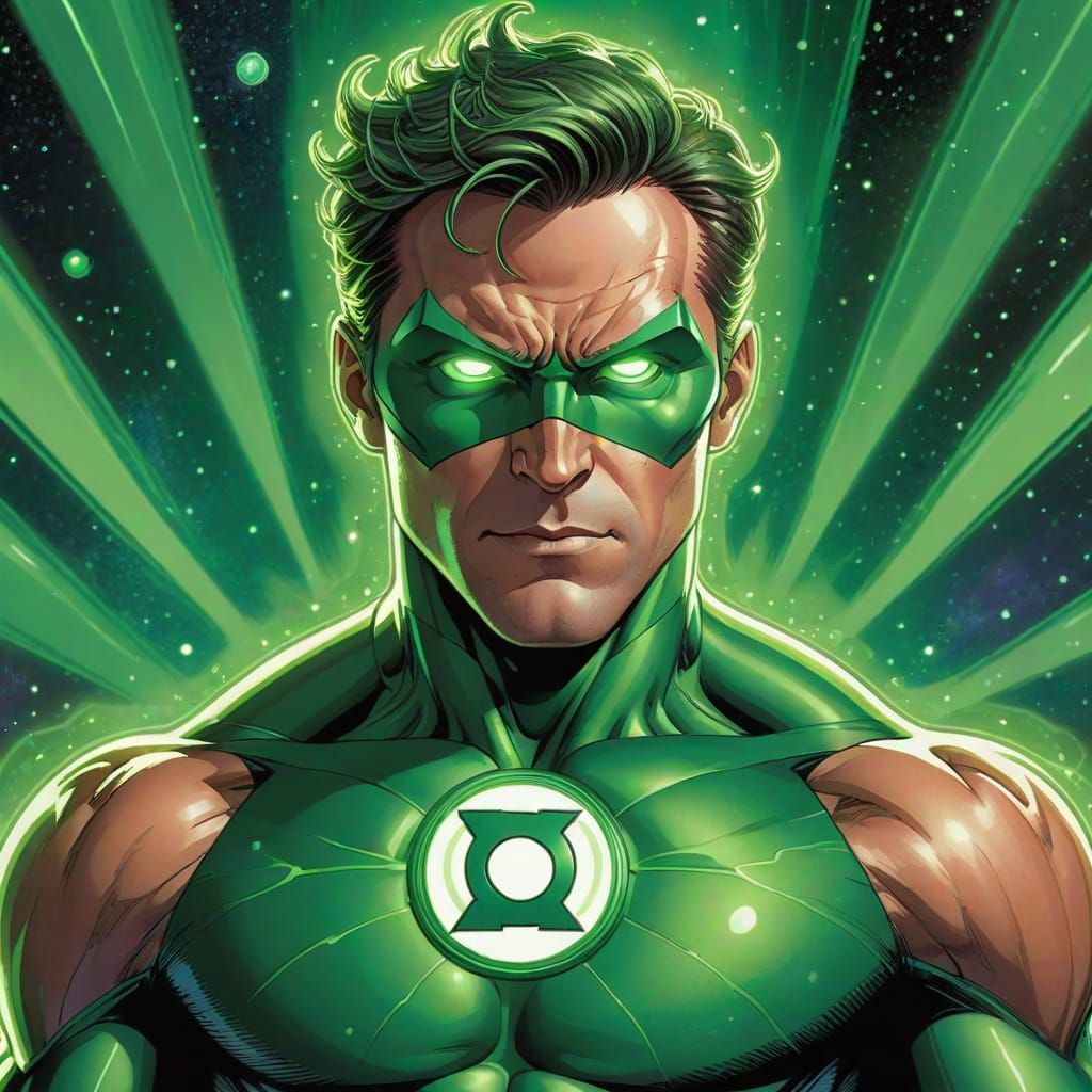 Green Lantern Soaring Through Space in Comic Book Art
