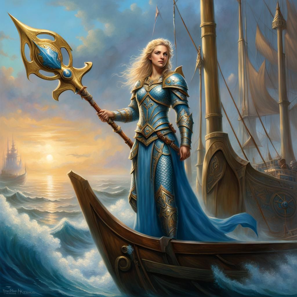 Sea Elf Cleric on Ship in Ethereal Fantasy Style