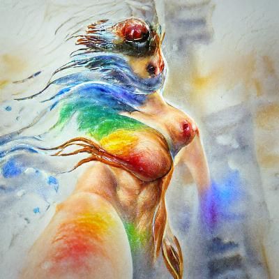 Ethereal Nude Goddess Figure in Watercolor