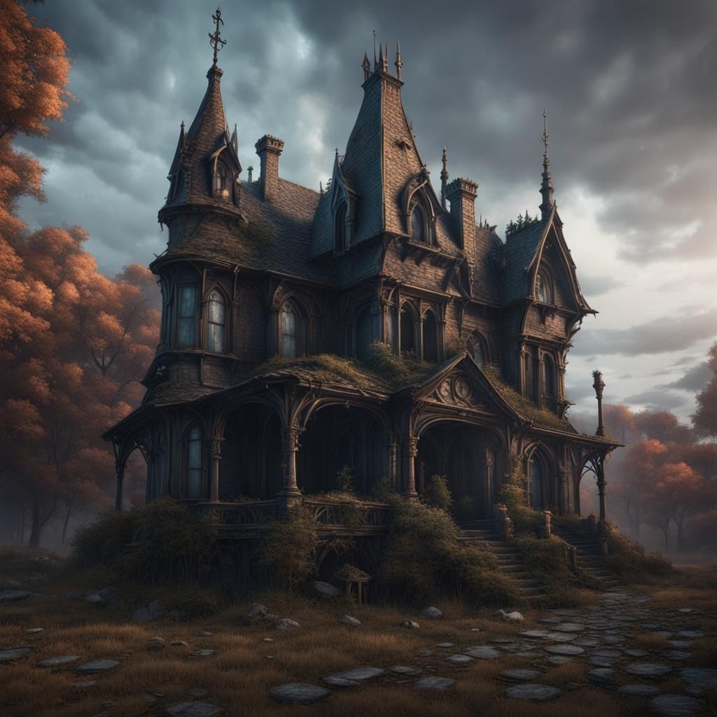 Gothic Abandoned House in Detailed Matte Painting