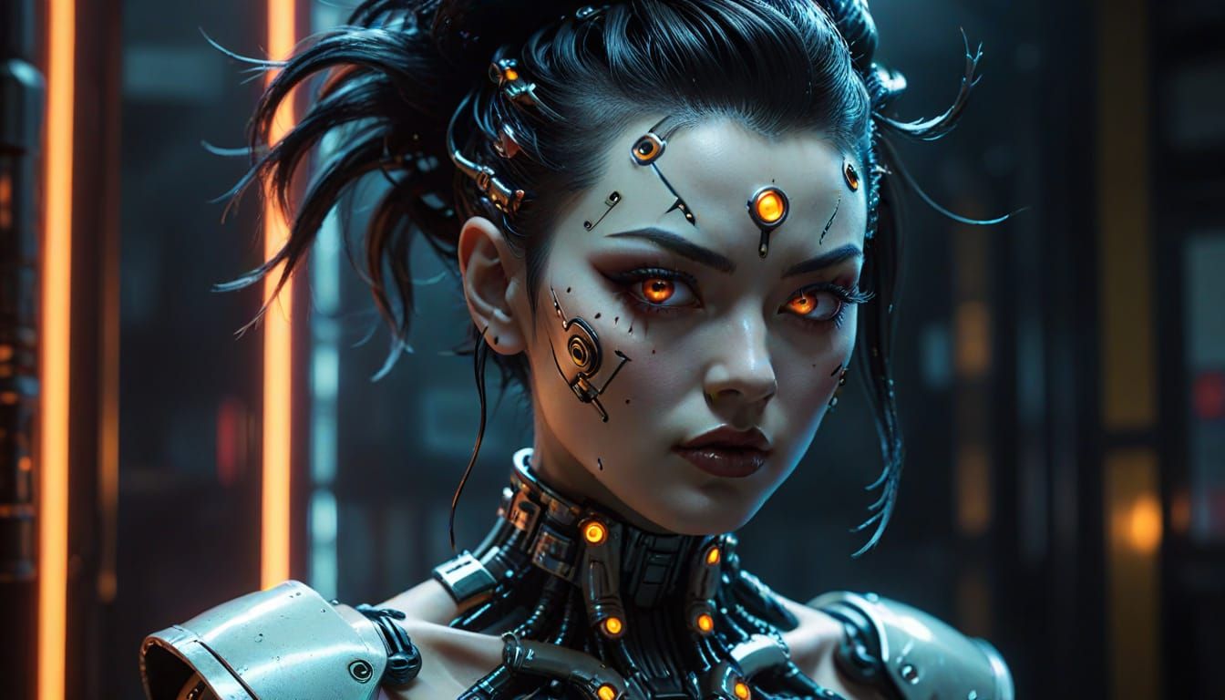 Cyberpunk Gynoid Pinup in Elvgren Style