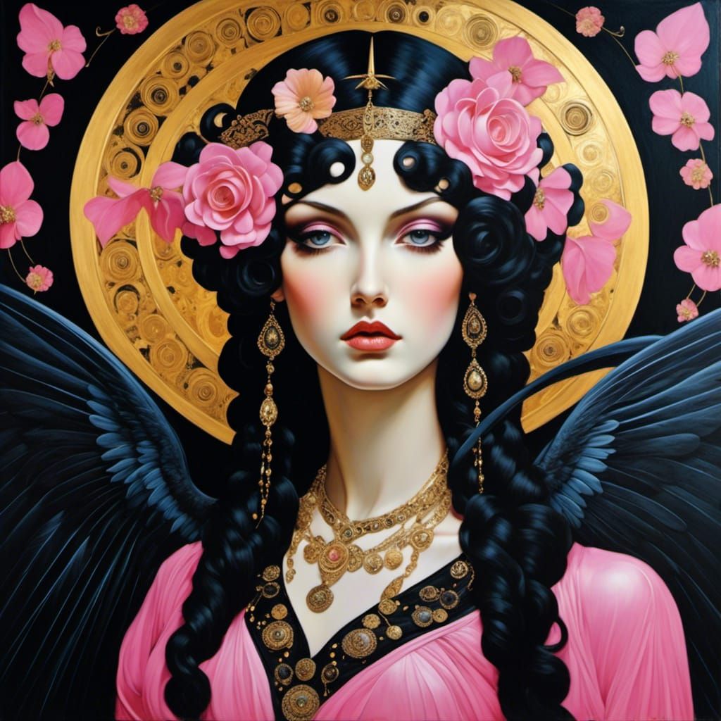Pink and Black Angel in Classical Style