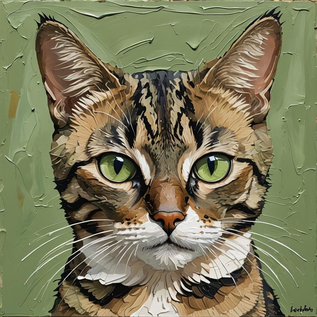Impasto Painting of a Siamese-like Tabby Cat