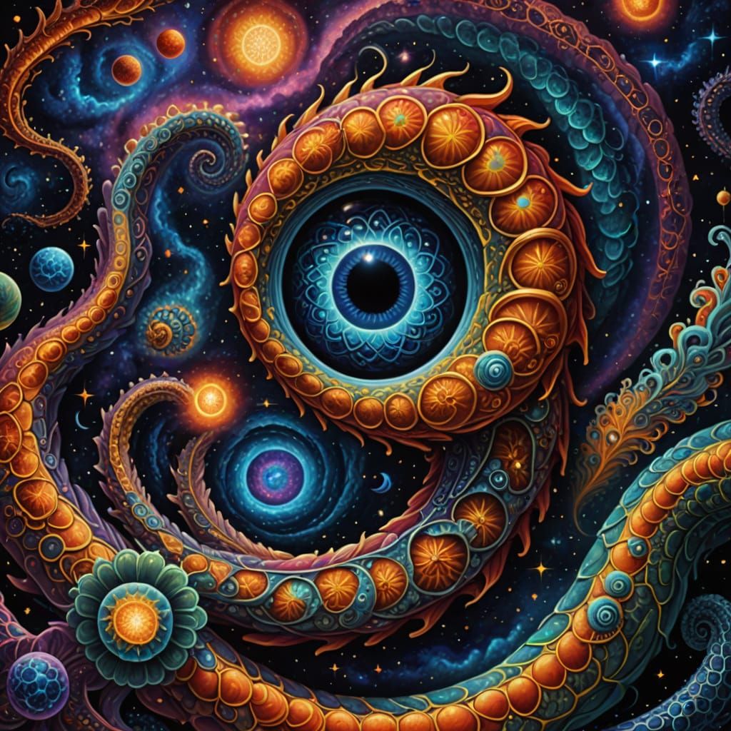 Cosmic Serpent Embodies Ancient Wisdom in Vibrant Nebula