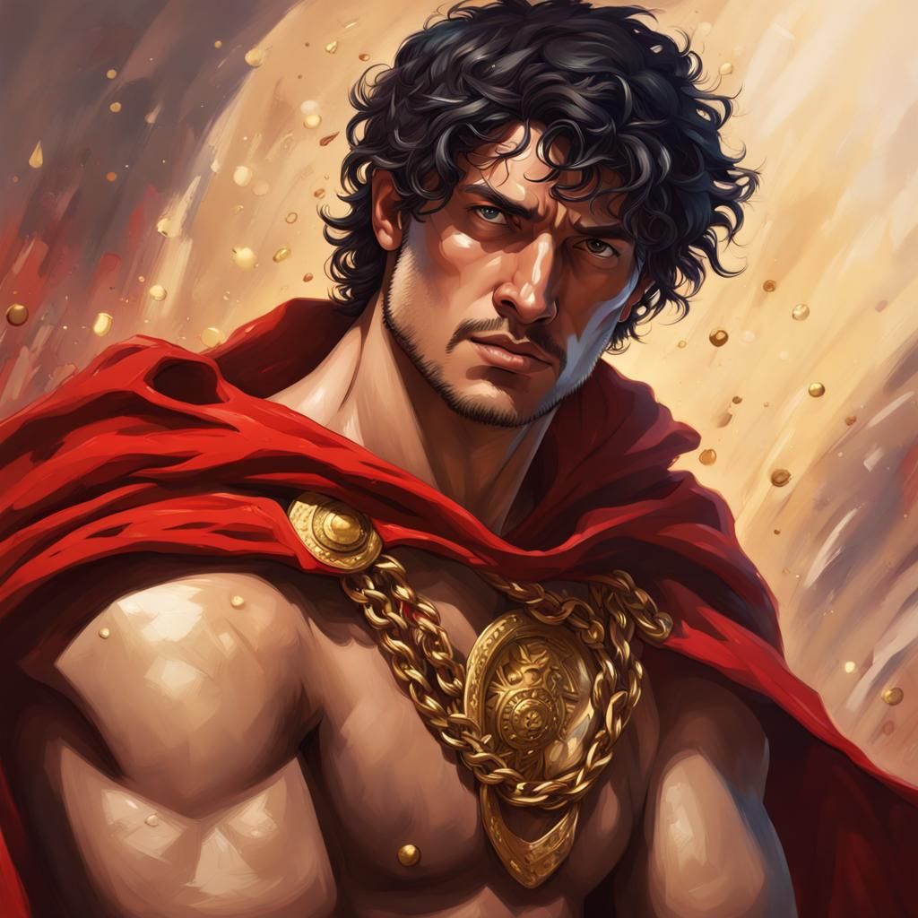 Hyperrealistic Roman Warrior in Red Cloak