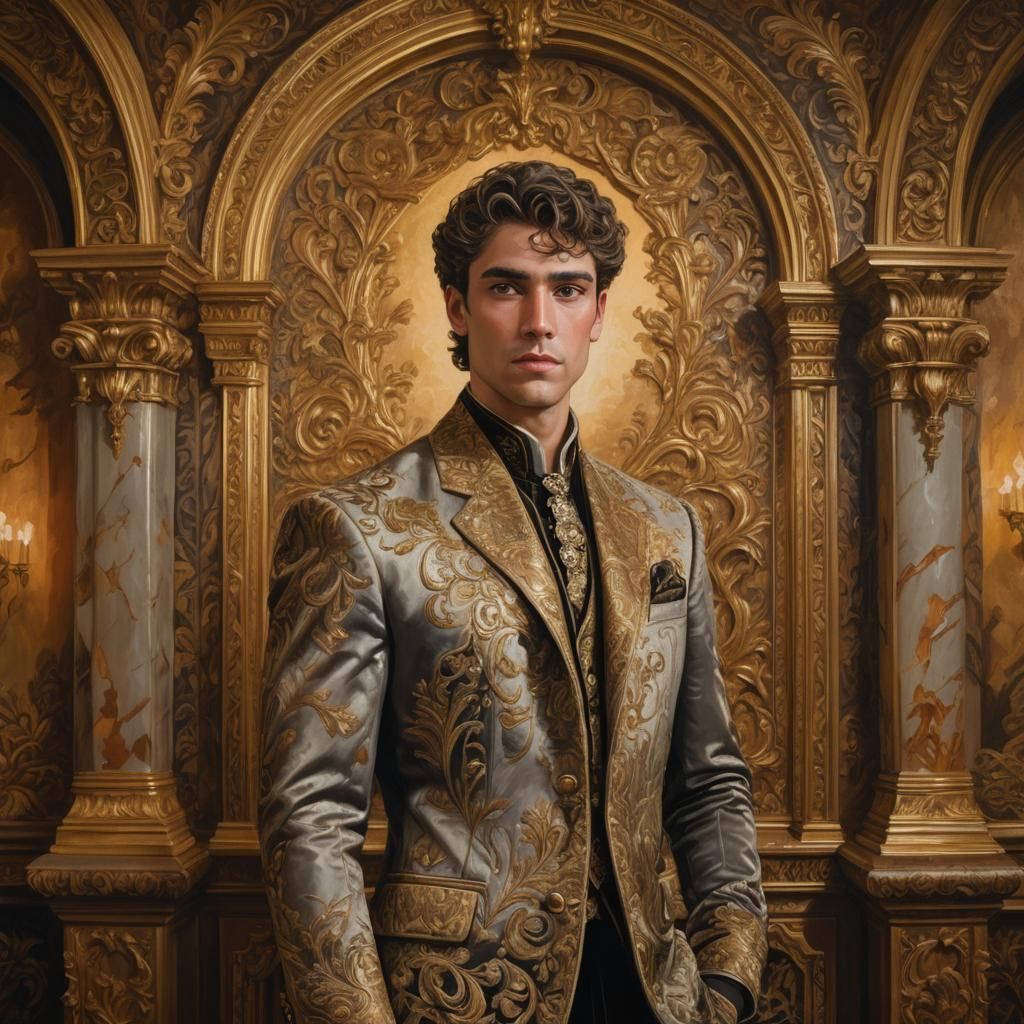 Mythological Male Portrait in Ornate Interior