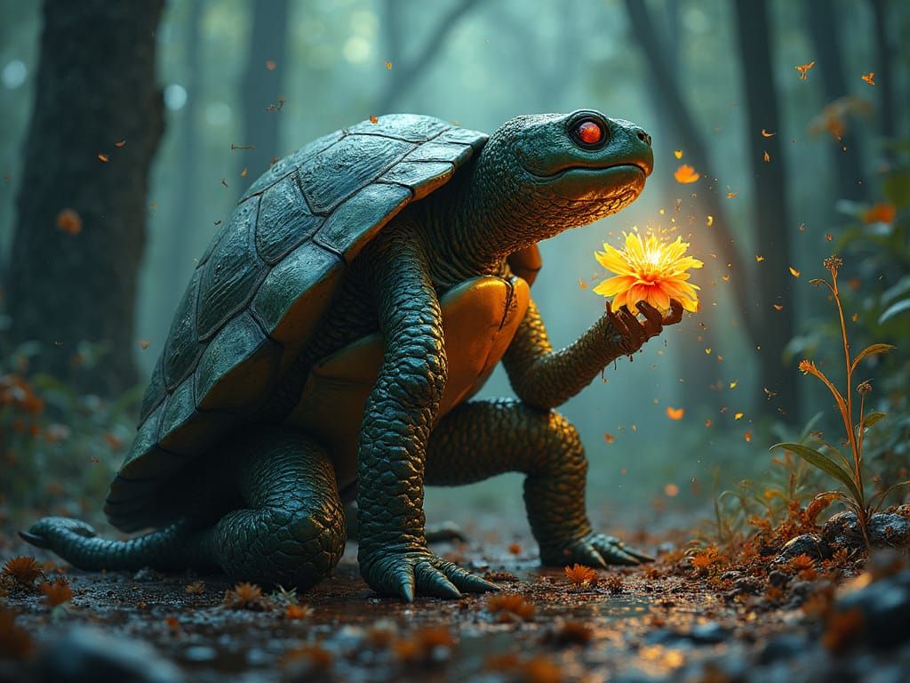 Evil Turtle Mother Gothel Singing in a Dark Forest