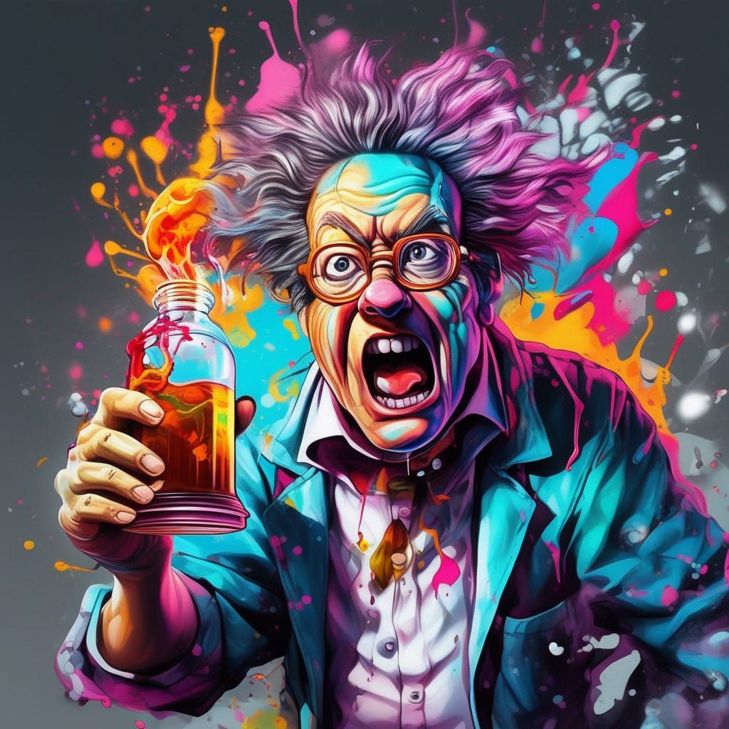 Scientist's Eureka Moment in Graffiti Art Style