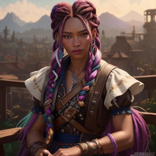 Pirate Cultivator with Braids and Beads in Candy Art Style