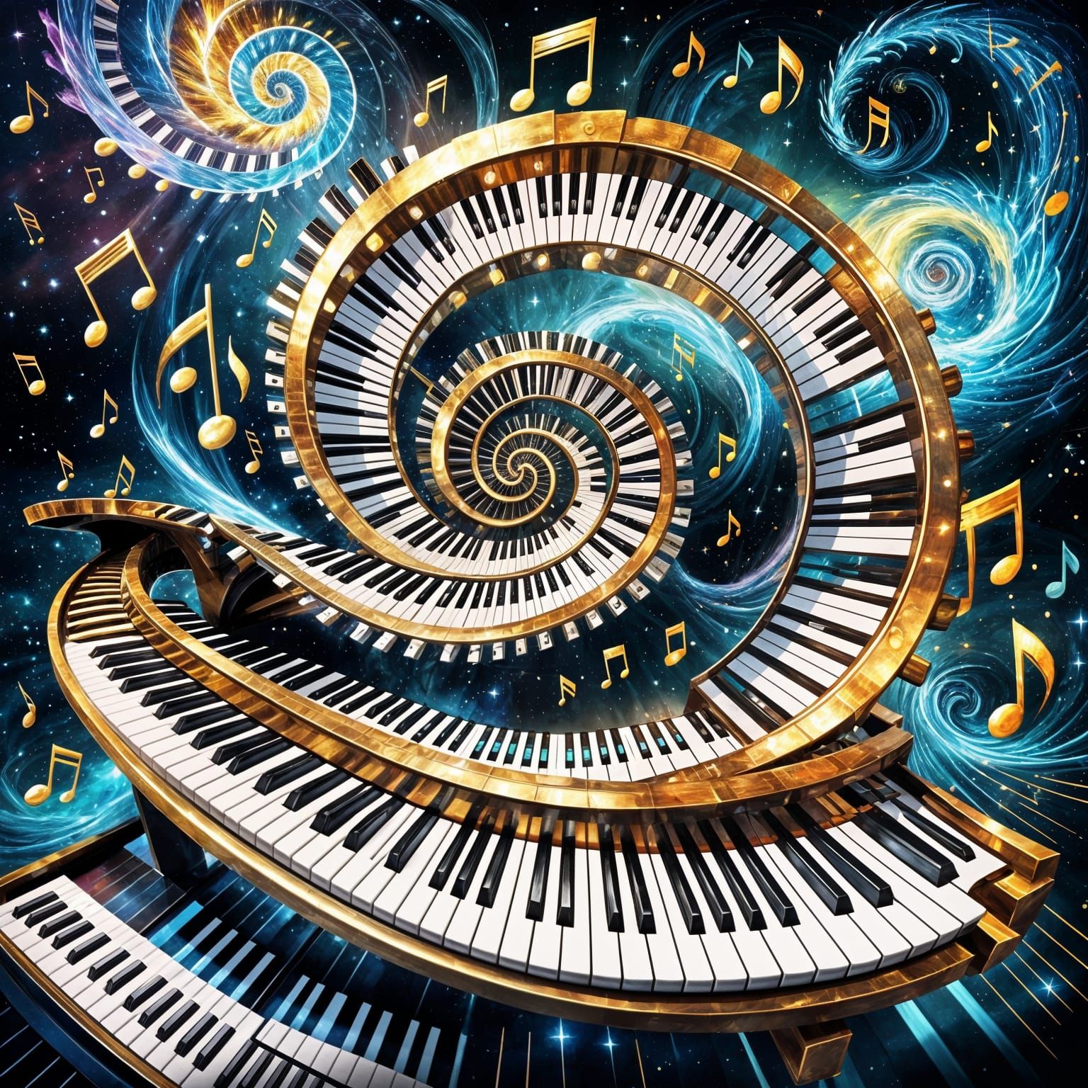 Dazzling Abstract of Piano Keys and Cosmic Energy