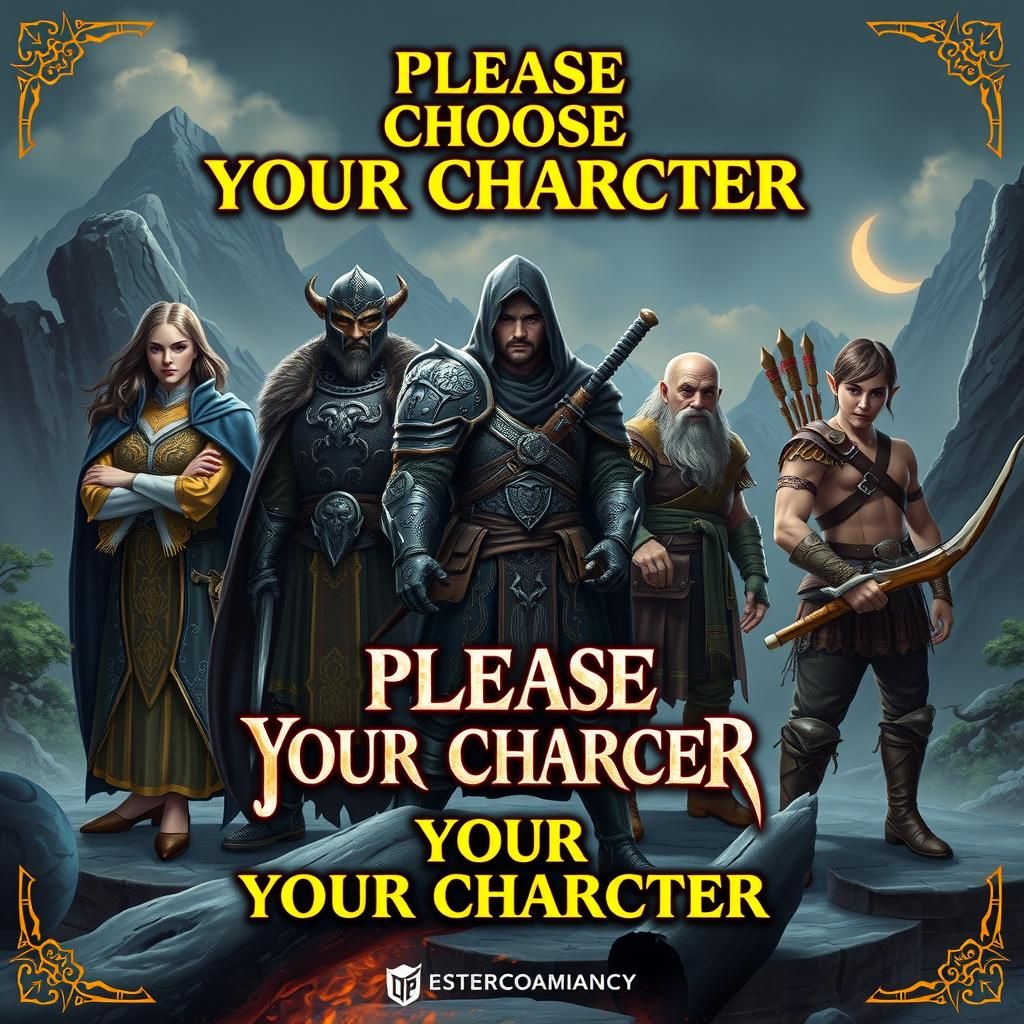 Fantasy RPG Game Start Screen with Heroic Characters