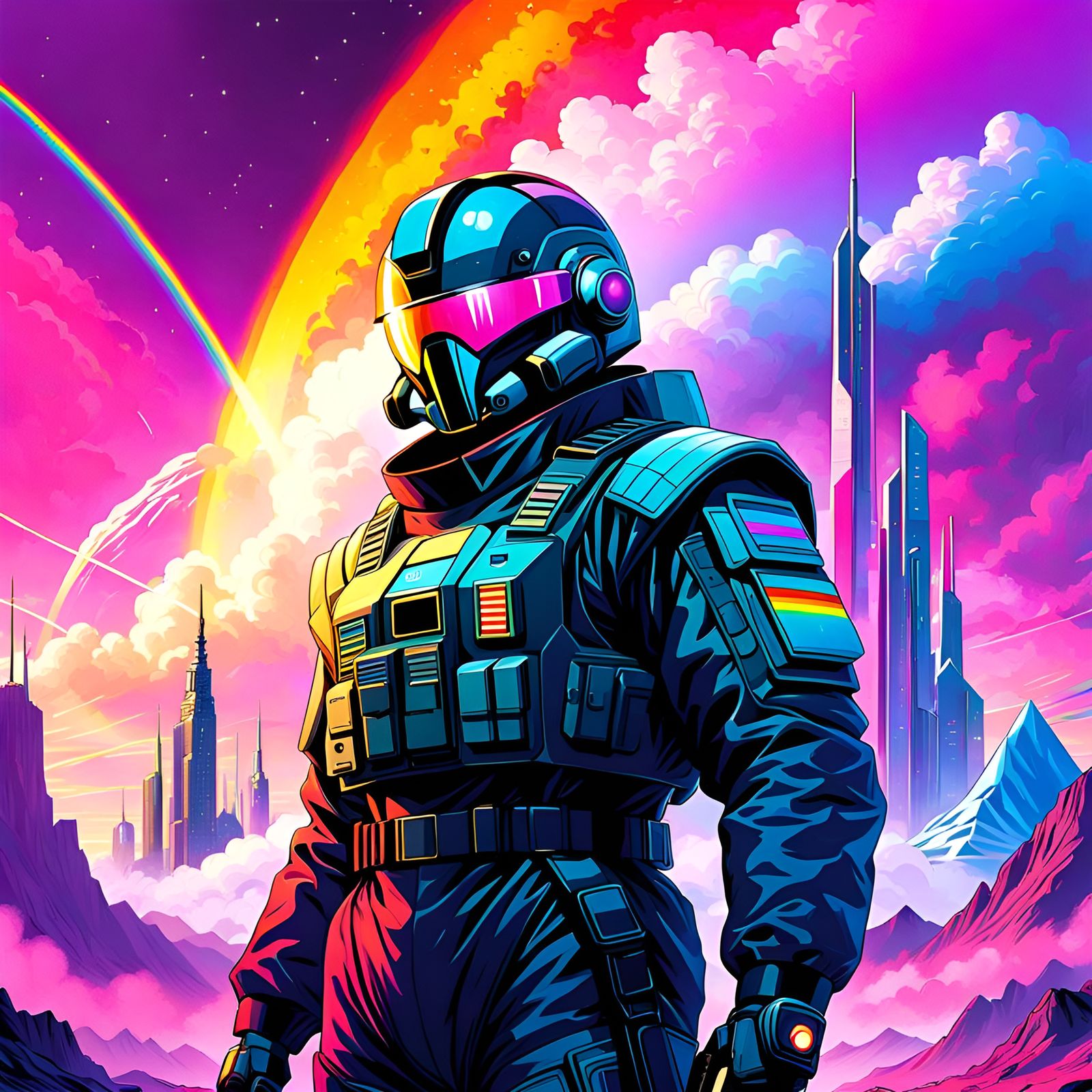Retro Sci-Fi Dystopia in Rainbow Colors