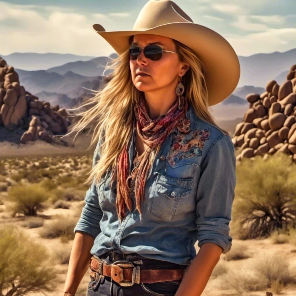 Country Singer at Joshua Tree: Hyperrealistic Splash Art