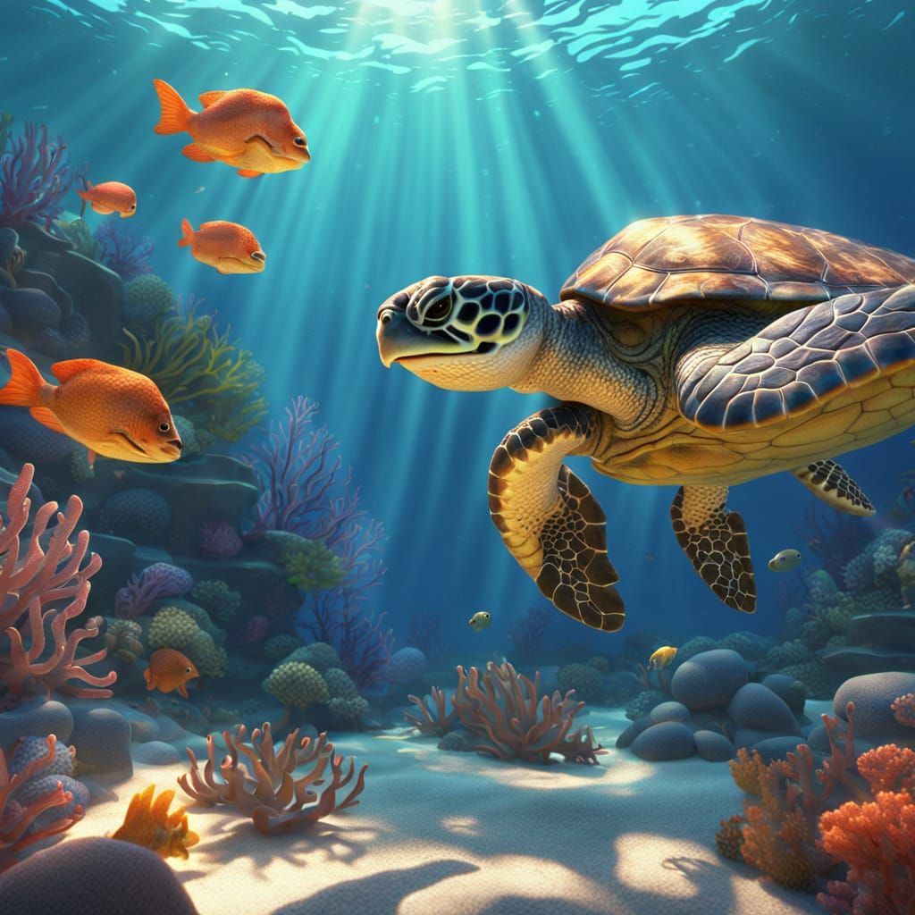 Pixar-Style Sea Turtle Warns Fish About Hook