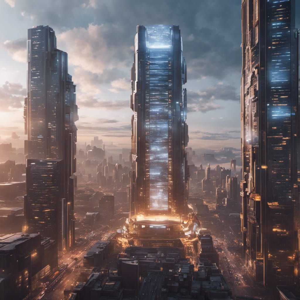 Shining Technology Tower in Modern City: 3D Game Art