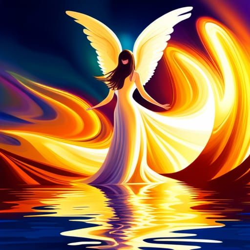 Golden Angel Silhouette Reflecting Light