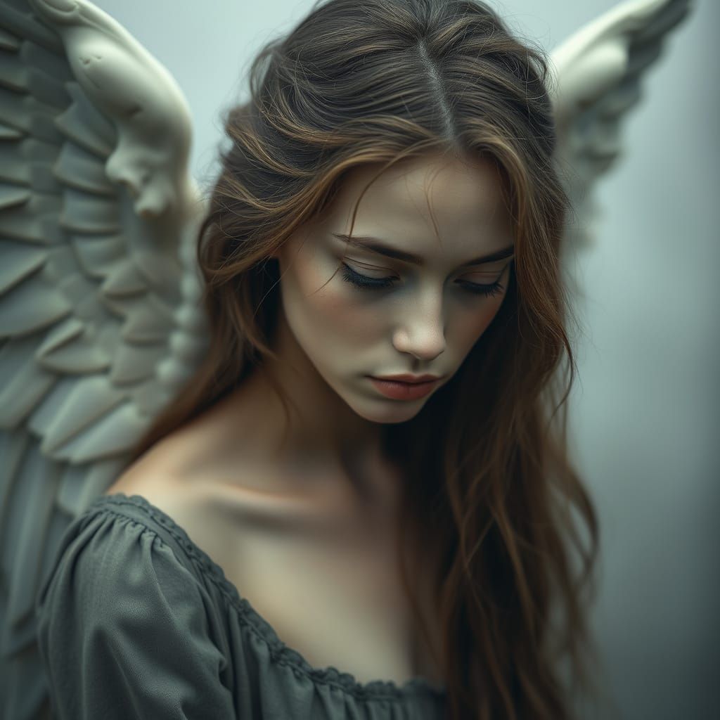 Muted Angel Contemplation in Ethereal Realism