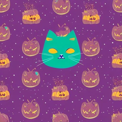 Halloween Cat and Cupcake Constellation in Pop Art