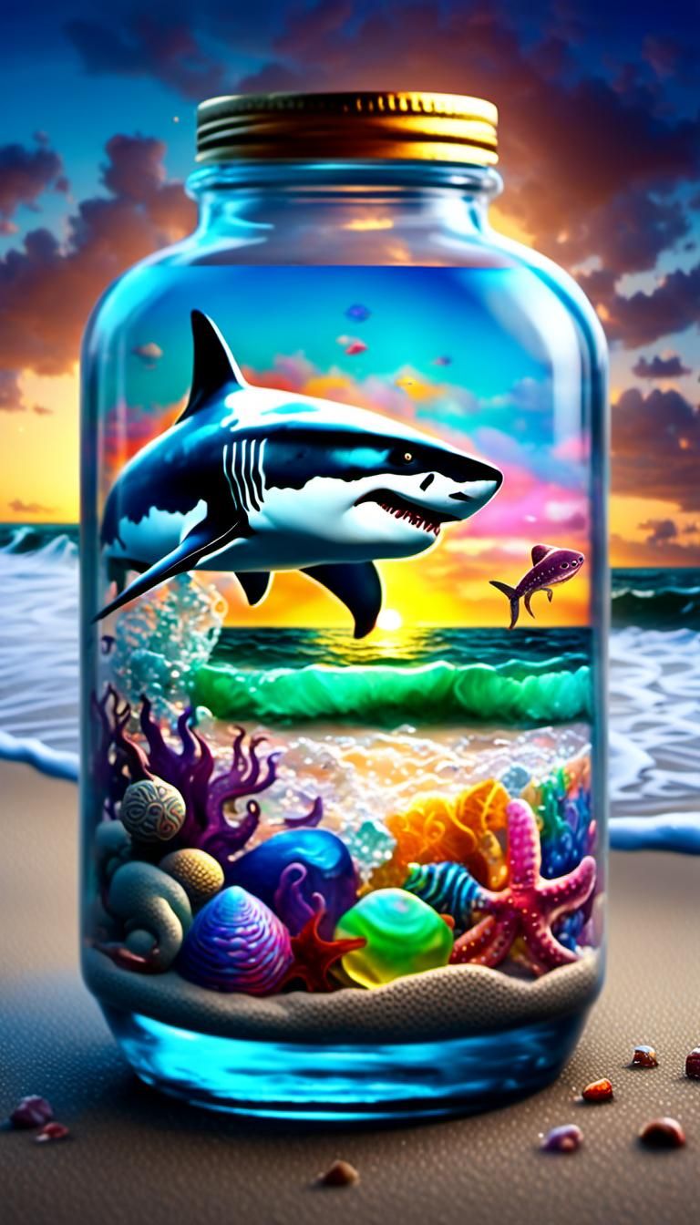 Great White Shark in a Bottle: Psychedelic Sunset