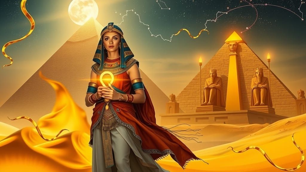 Egyptian Priestess in Golden Desert Sands