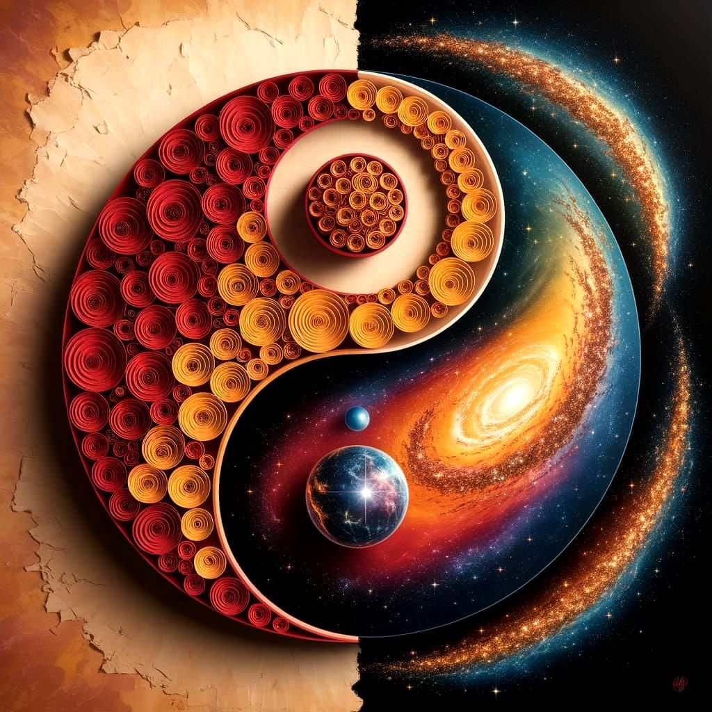 Yin Yang Symbol in Cosmic Surrealist Style