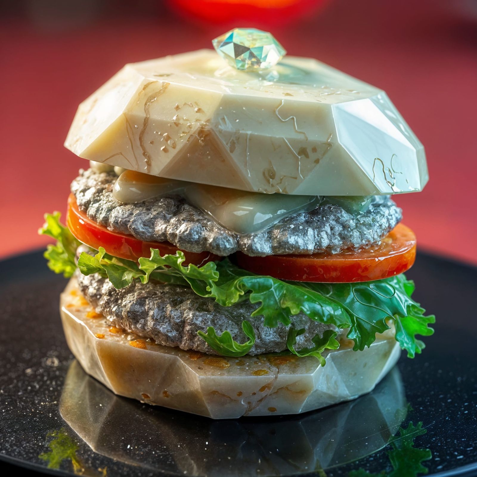 Gourmet Gemstone Burger in Hyperrealistic Style