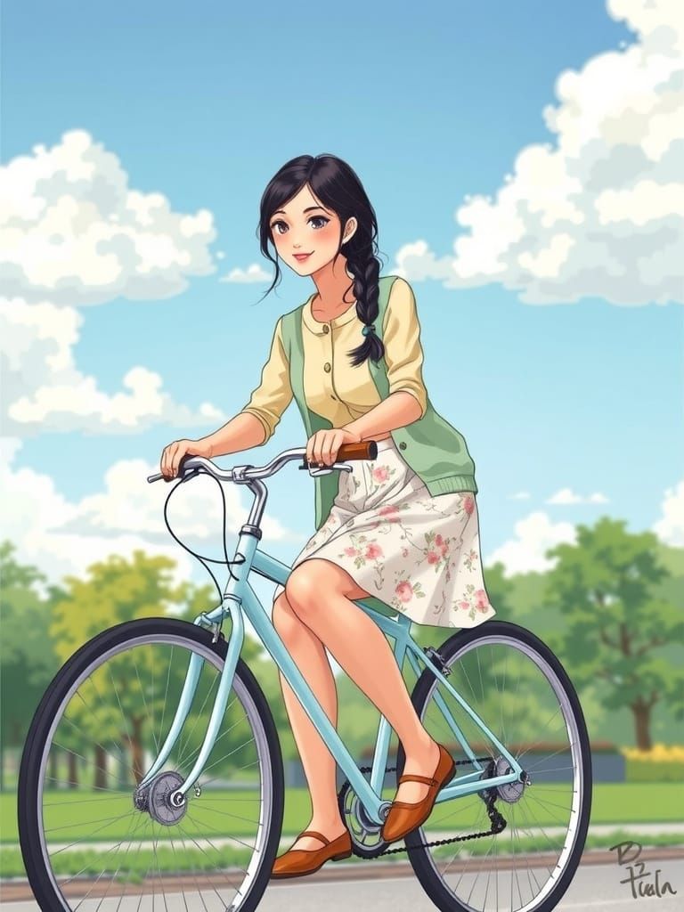 Serene Park Scene in Realistic-Kawaii Style