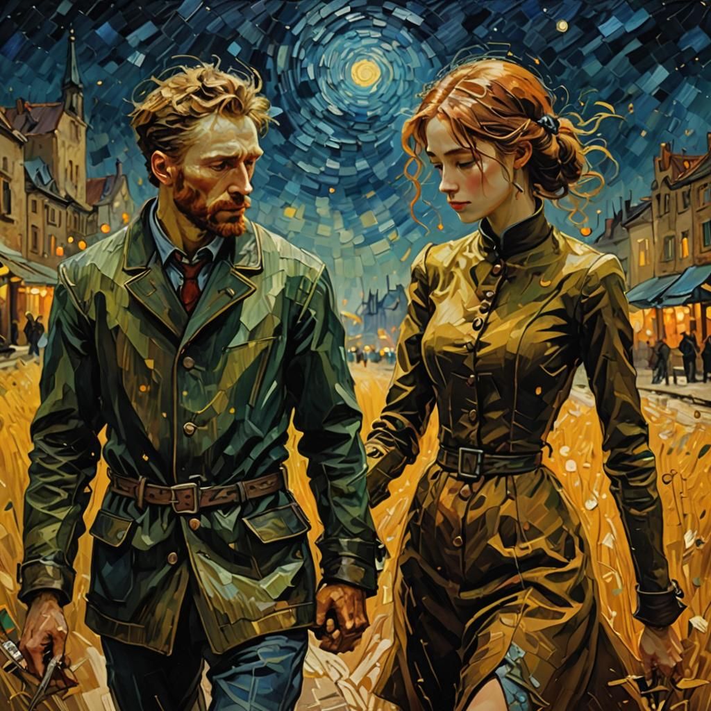 Loving Children in Warm-Colored Impressionist Painting