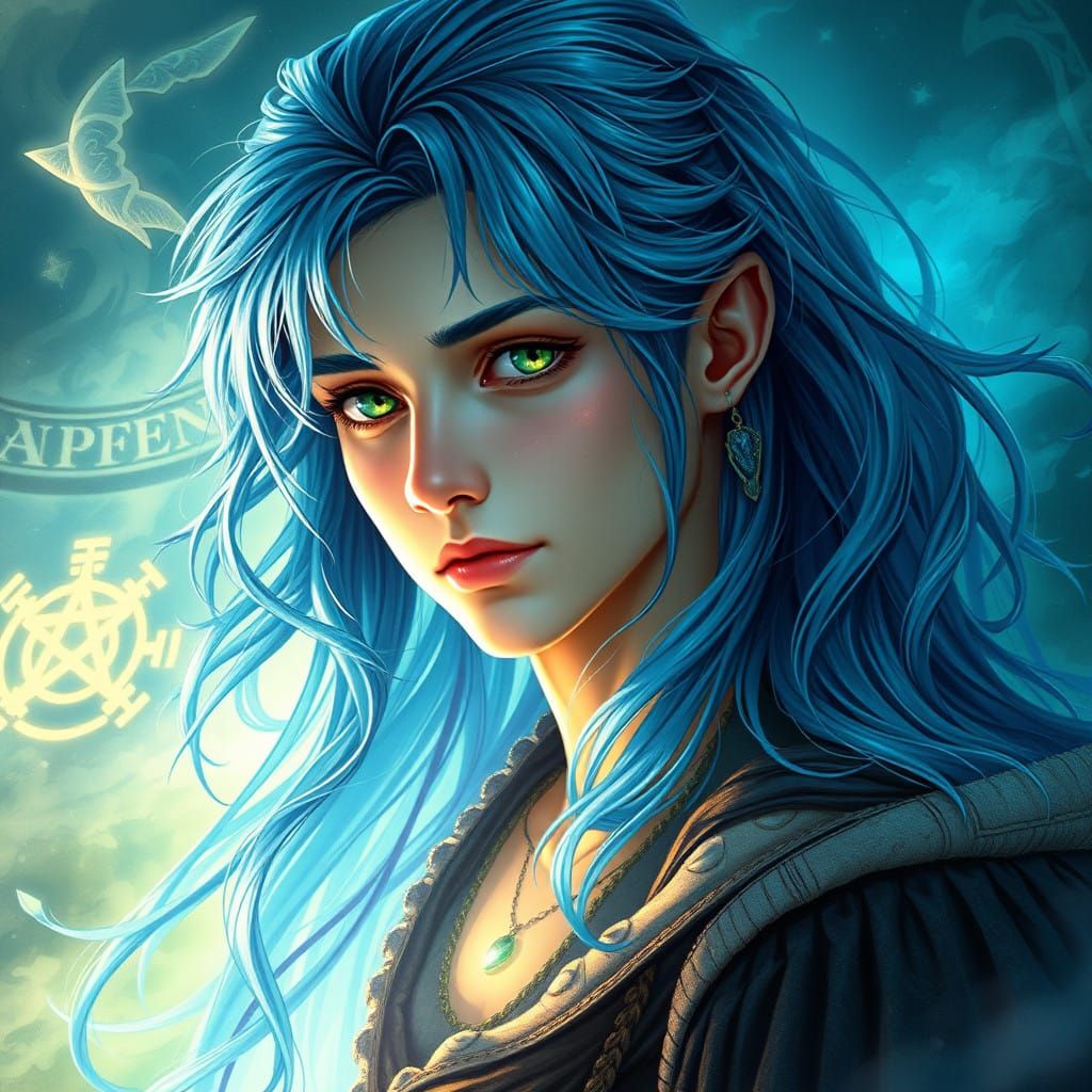 Mystical Sorcerer with Electric Blue Hair