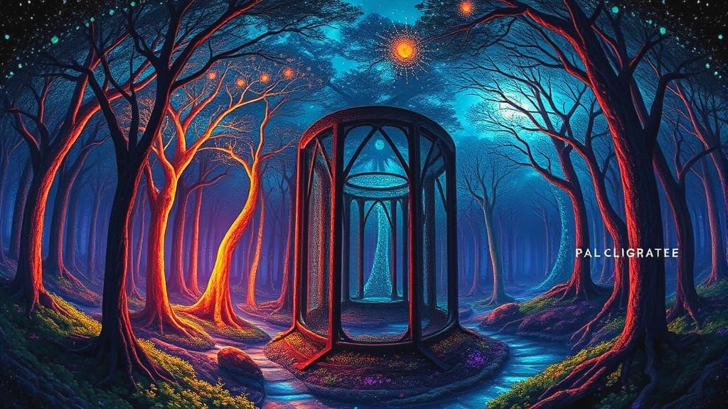 Ethereal Alien in a Glowing Underground Realm