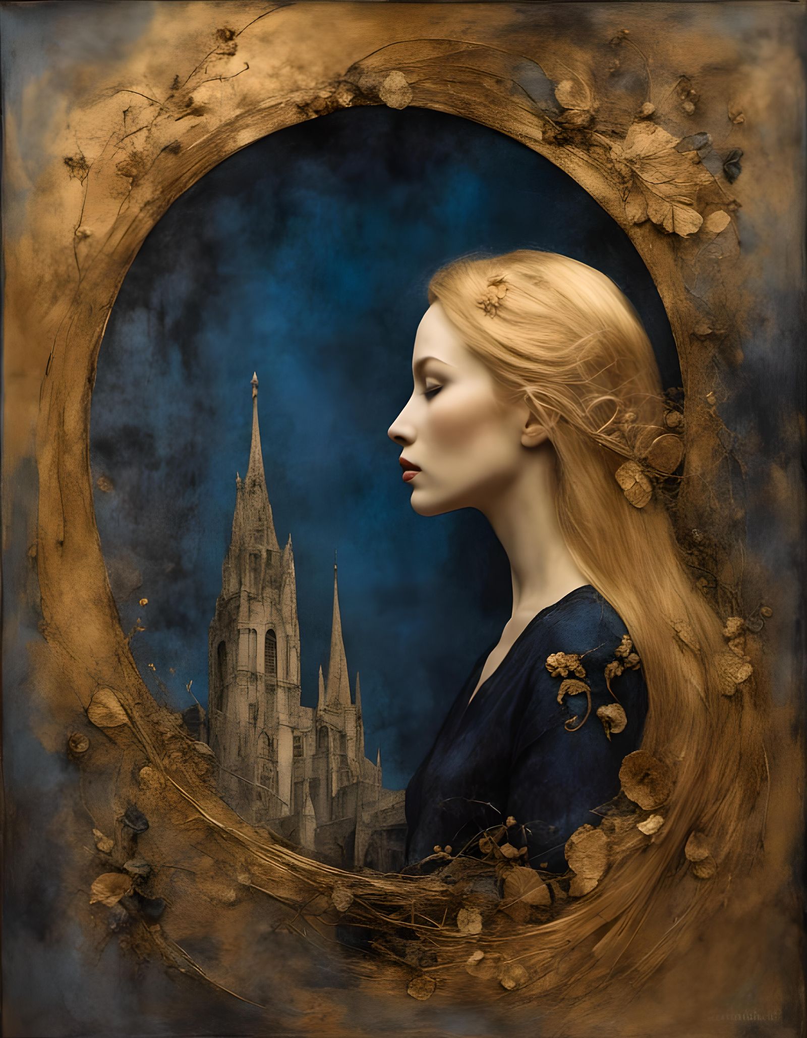 Cinematic Portrait with Gold Hair in Noir Style