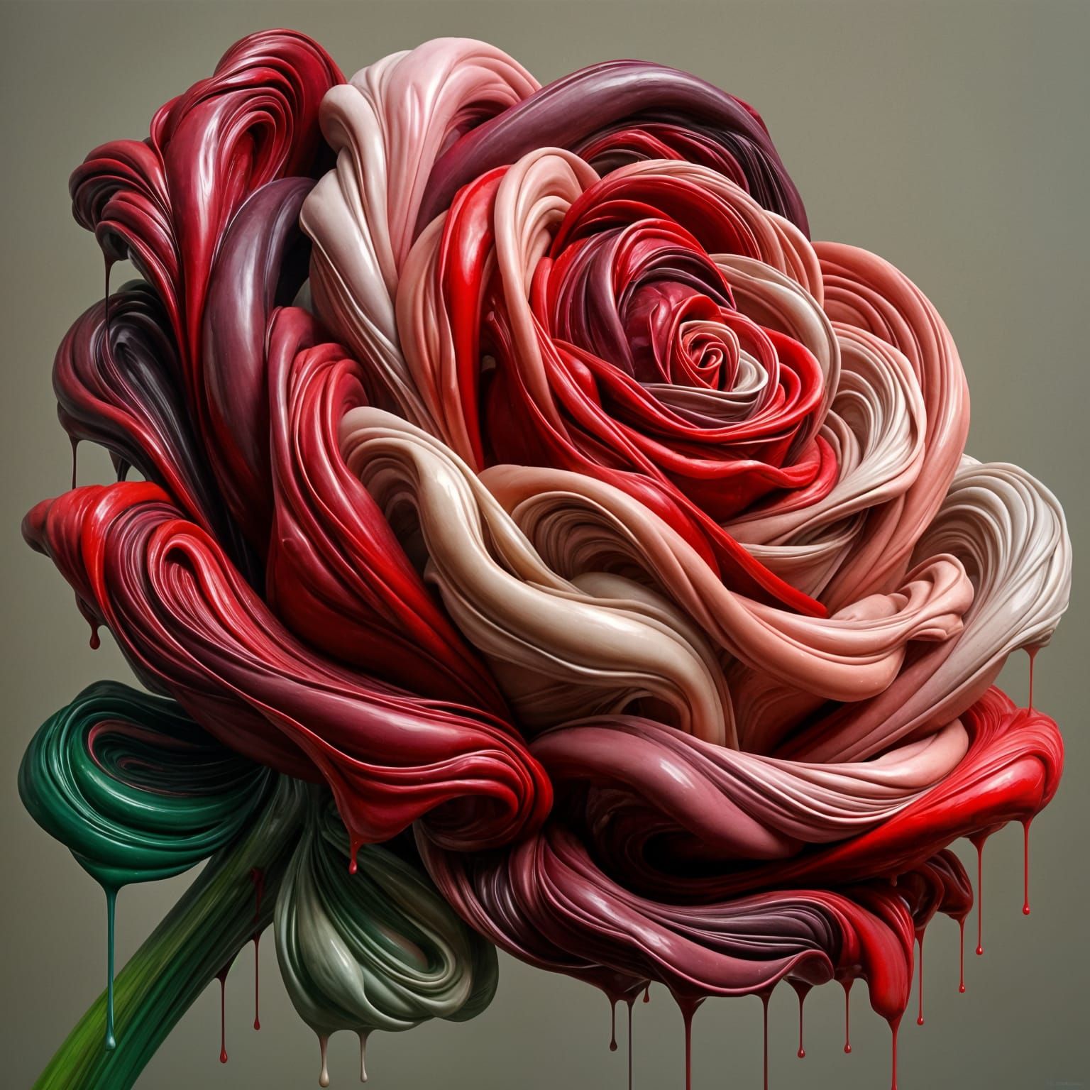 Hyperrealistic Rose in Glossy Paint Strokes