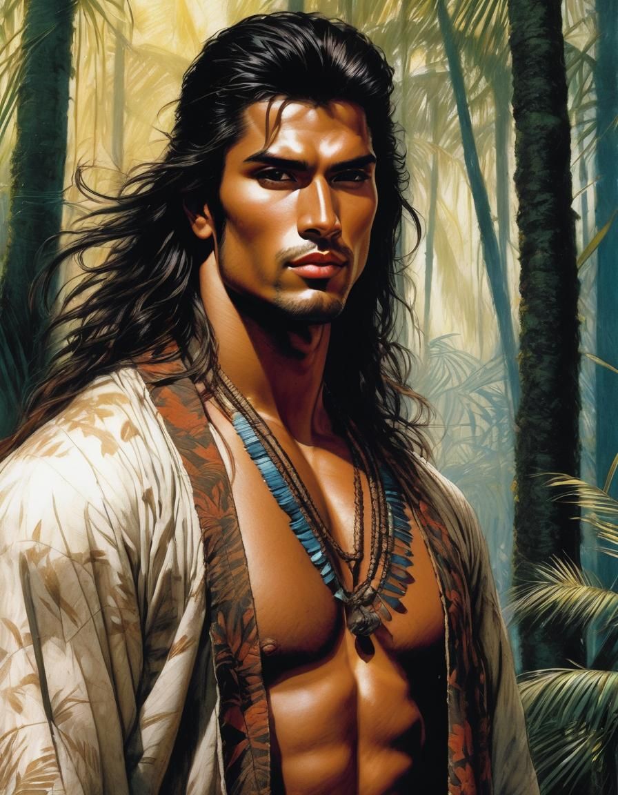 Hawaiian Man Portrait Inspired by Royo and Taglietti