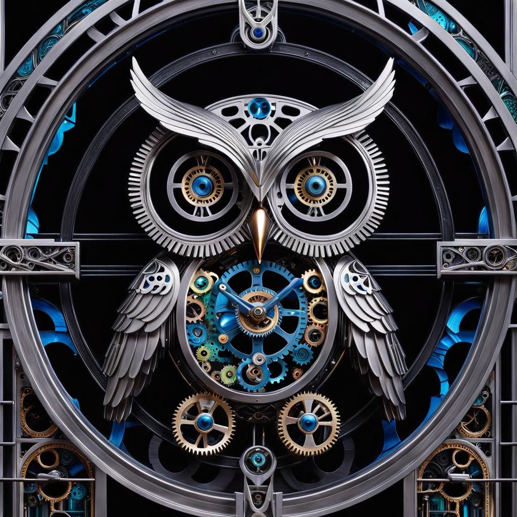 Silver Clockwork Owl Display: Intricate Steampunk Art