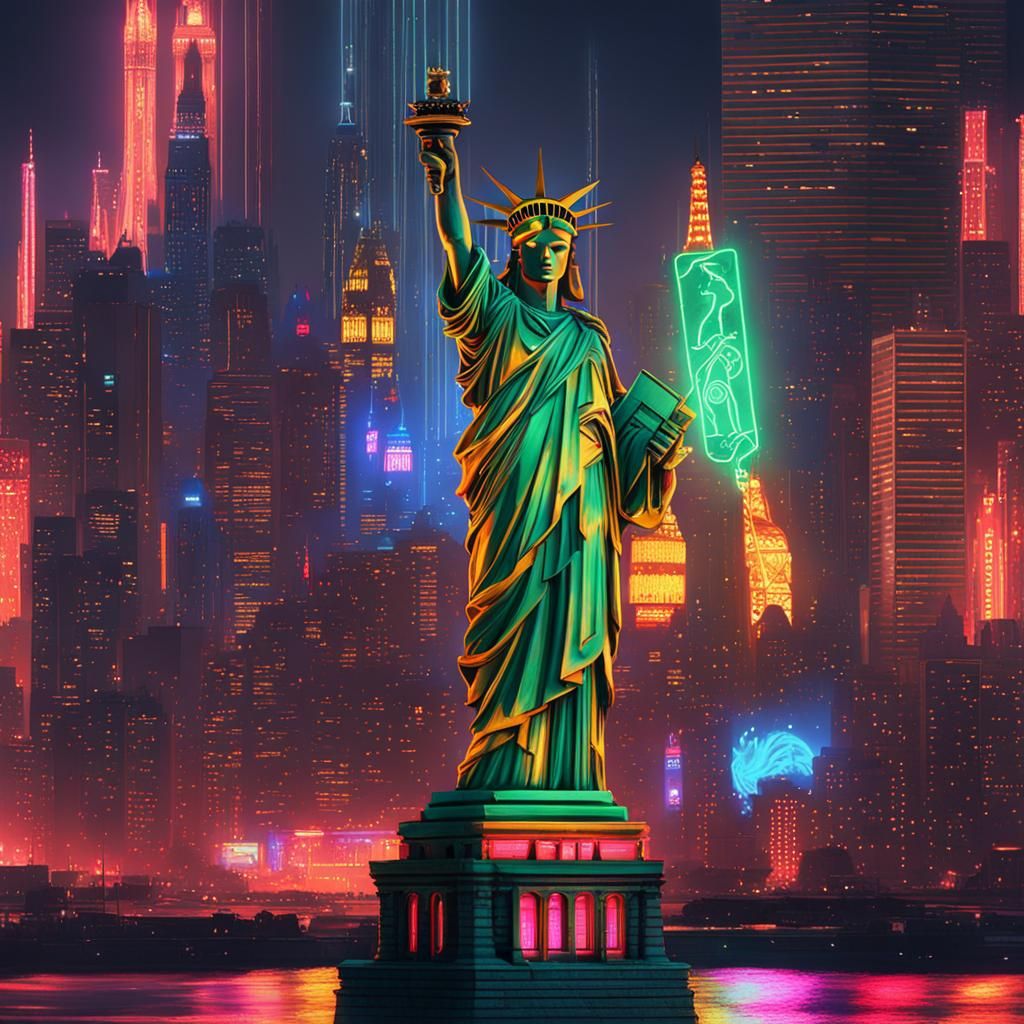 Statue of Liberty in Cyberpunk 2099 Style