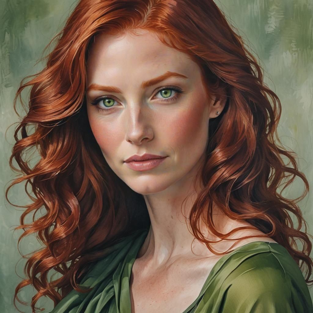 Captivating Beauty with Red Hair and Green Eyes