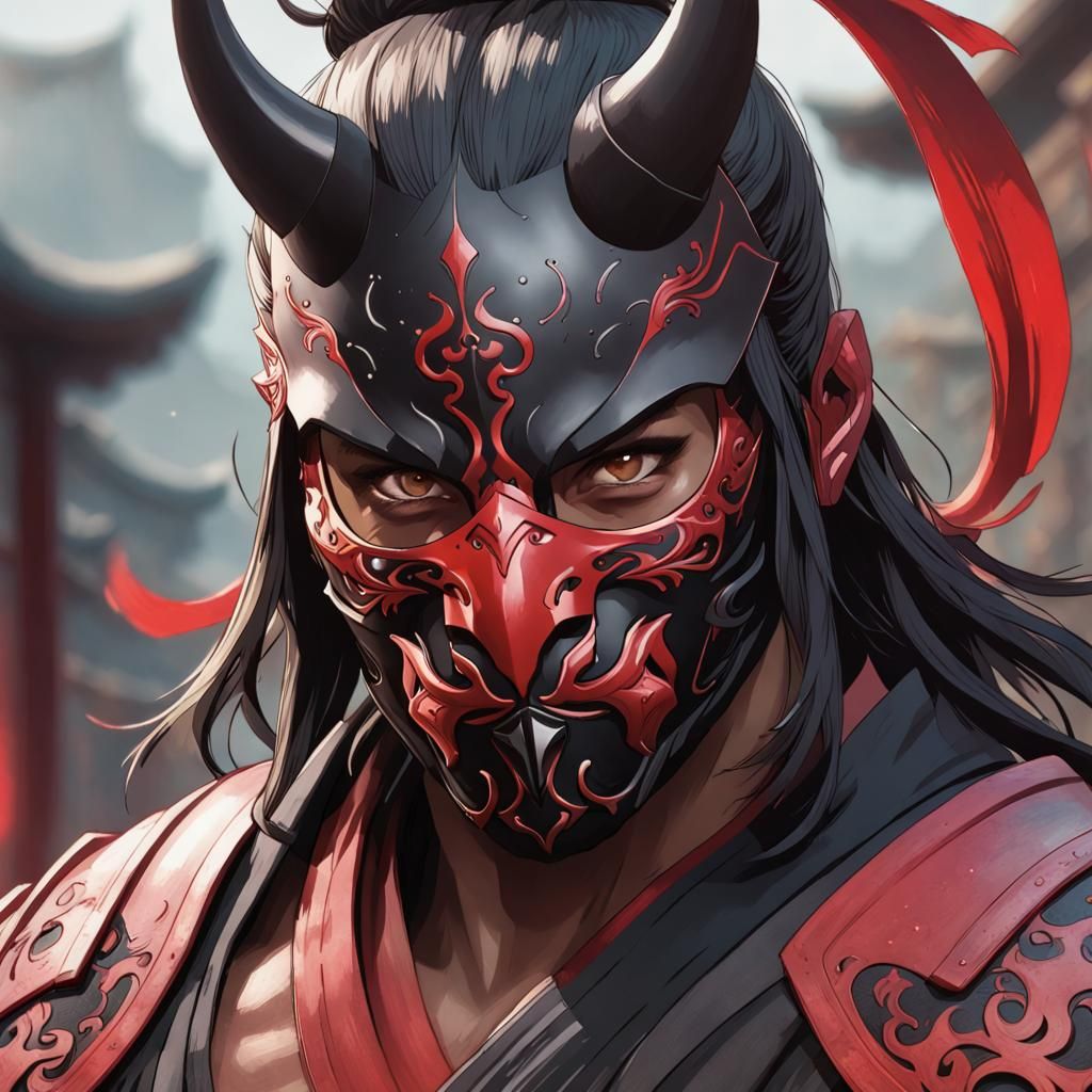Ninja Assassin Portrait with Oni Mask