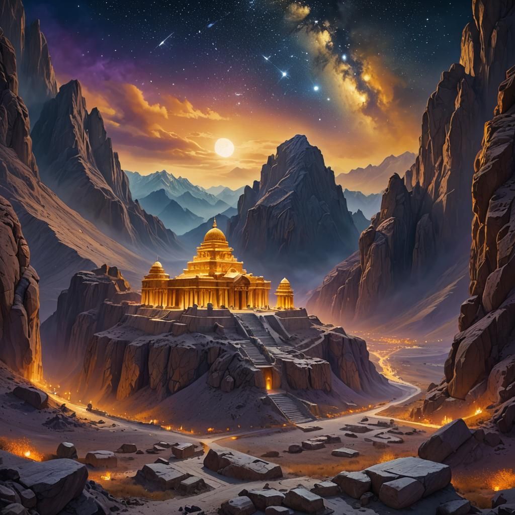 Ancient Afghanistan Temple Under Starry Sky