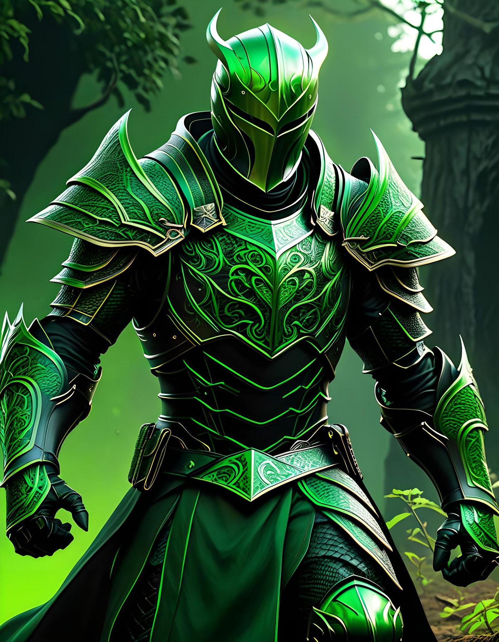 Hyperdetailed Serpentine Knight Line Art