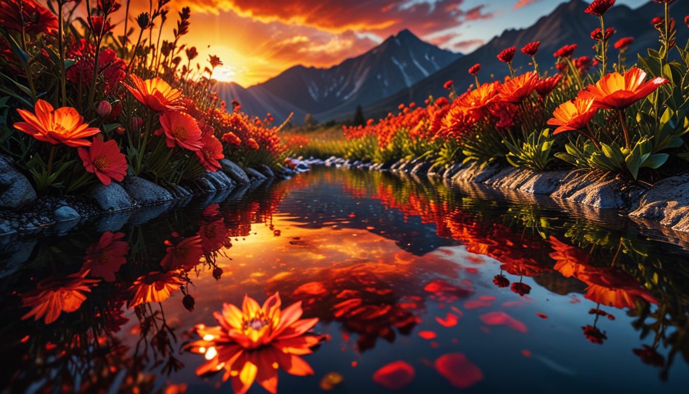 Fire-Red Sun Reflection as Alcohol Ink Art