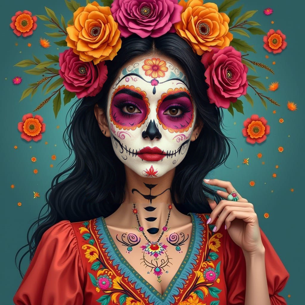 Woman with Colorful Día de los Muertos Face Paint