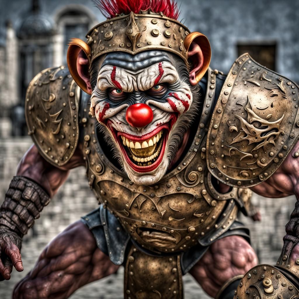 Zombie Gladiator Monkey Clown in Bronze Armor