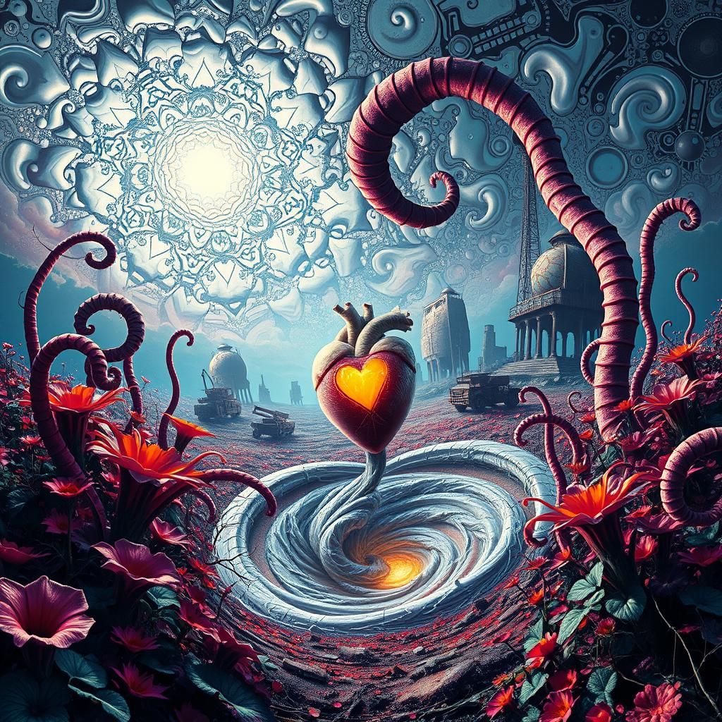 Surreal Wasteland with Metallic Sky, a Melting Reality