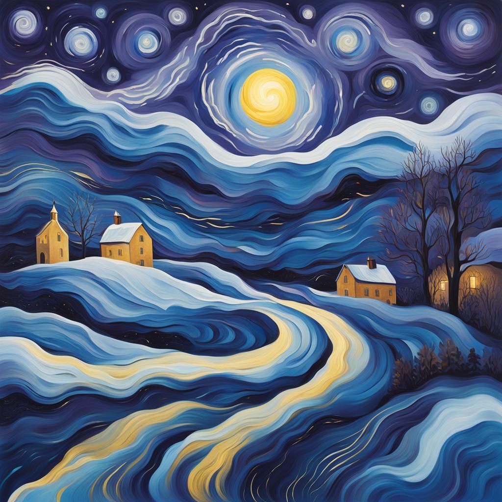 Winter Starry Night Scene in Van Gogh Style