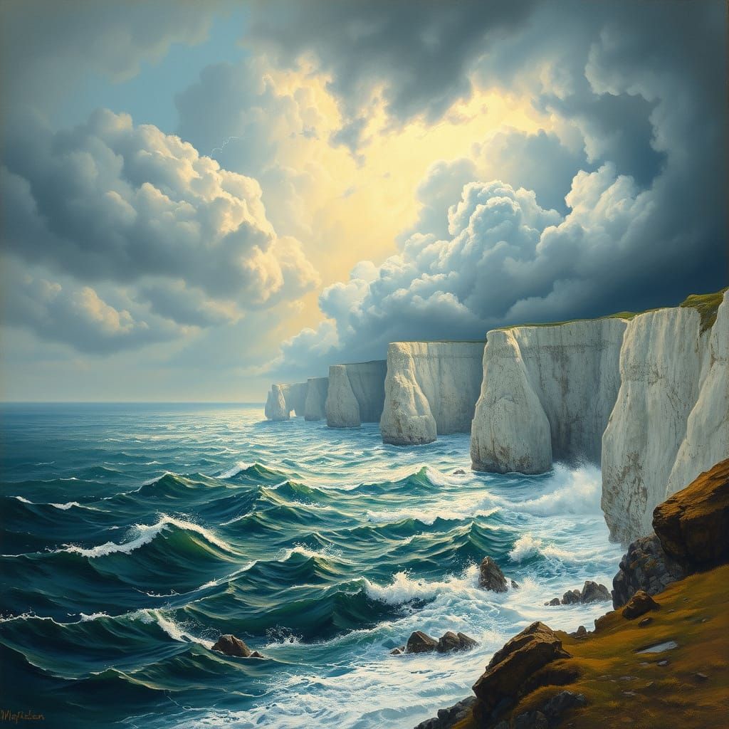 Dramatic Cliffs of Dover in Romantic Style