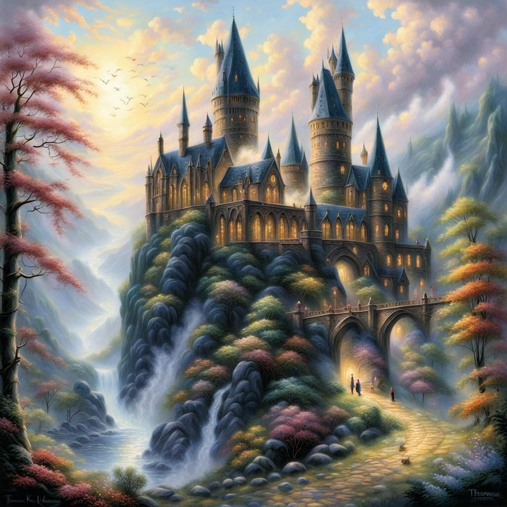 Ethereal Fantasy Hogwarts Castle in Mist
