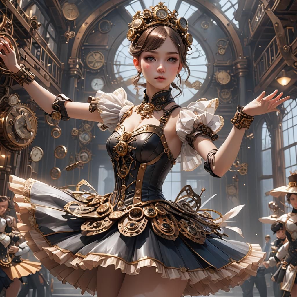 Steampunk Ballerina in 3D Anime Style