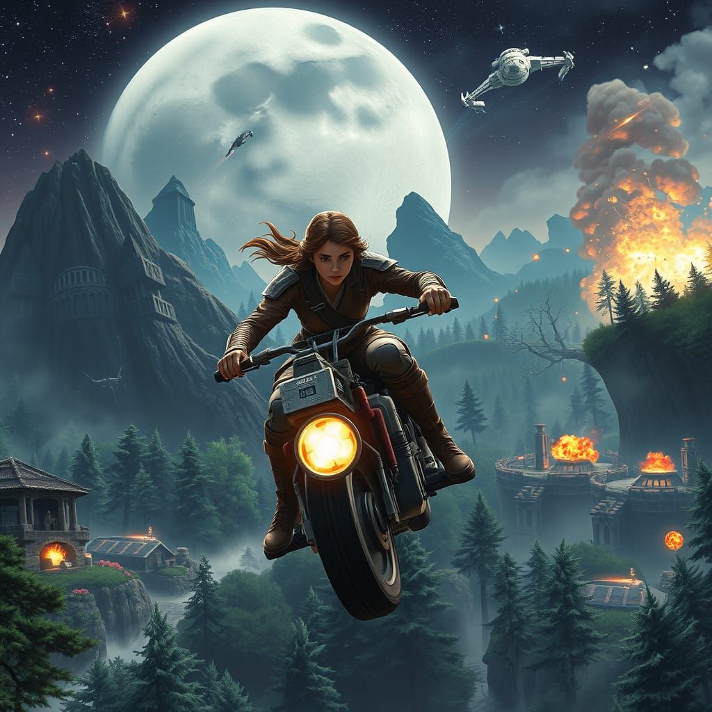 Jedi Knight on Speeder Bike, Anime Art